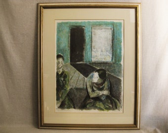 Large Female Portrait Lithograph, Joseph Floch Signed Framed Fine Art Print, Wall Art Décor