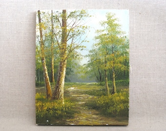 Woodland Vintage Landscape Painting Spring Summer Trees Original Fine Art Small Art Wall Décor
