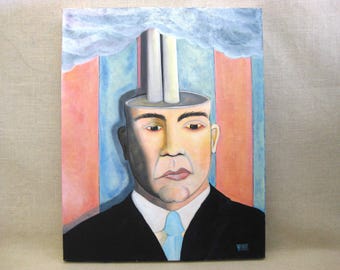 Surreal Male Portrait Painting, Contemporary Original Masculine Wall Art Home Décor