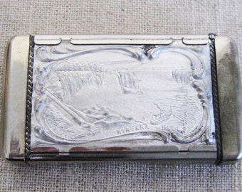 Vintage Match Safe Souvenir Niagara Falls Vesta Metal Storage Box Fireplace Accessories