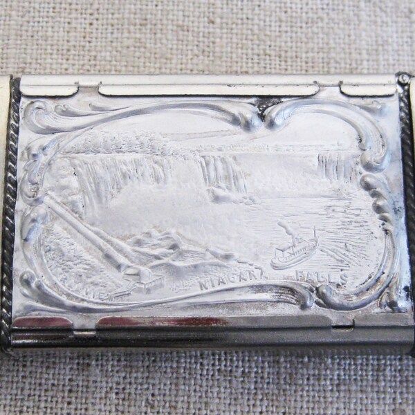 Vintage Match Safe Souvenir Niagara Falls Vesta Metal Storage Box Fireplace Accessories