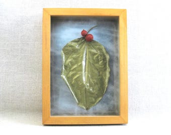 Golden Leaf Assemblage Wall Hanging Sculpture, Framed Organic Natural Art