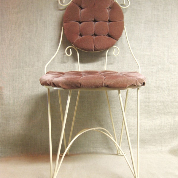 Vanity Chair , Desk Chair , Side Chair , Metal Chair , Wire Metal Chair , Upholstered , Feminine , Chair , Curlicues , Cream , Furniture