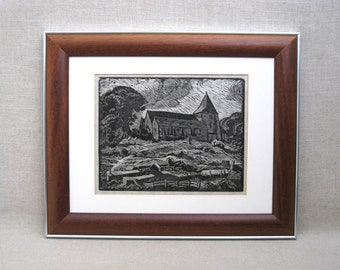 Landscape Woodcut Fine Art Print, by FV Poole Original Vintage Framed Modern Home Décor