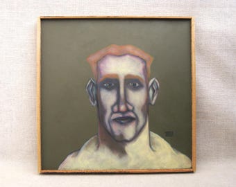 Original Male Portrait Painting Framed Masculine Men, Fine Art Wall Décor