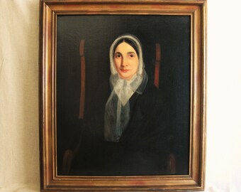 Vintage Female Portrait Antique Oil Painting 19th Century Original Fine Art Framed Wall Décor