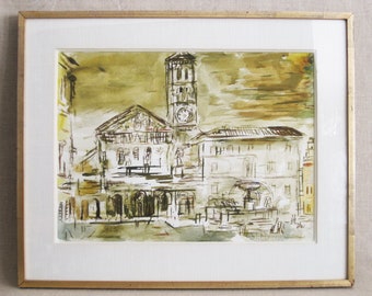 RESERVED - Vintage Architectural Landscape Watercolor Painting, Francis Chapin, Framed Original Fine Art