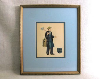 European Austrian-Hungarian Male Portrait Painting, Original Watercolor Illustration, Framed Fine Art Classical Wall Décor
