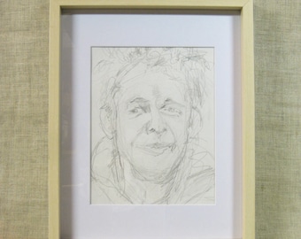 Original Portrait Drawing, Vintage Male Figure Pencil Sketch, Framed Fine Art Wall Décor