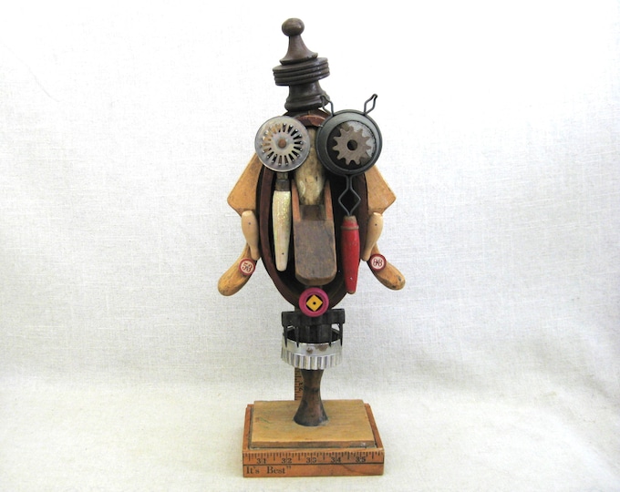 Featured listing image: Owl Assemblage Sculpture, Folk Art Found Object Wildlife Art