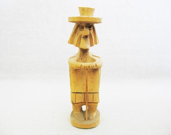 Primitive Folk Art Carving Male Figure, Portrait Sculpture Vintage Rustic Cabin Home Décor