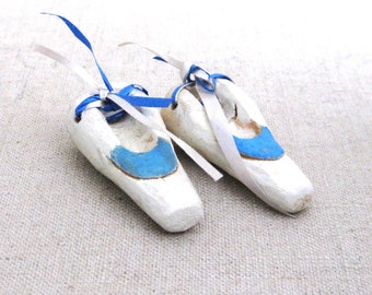 Vintage Miniature Ballet Shoes Wood Folk Art Carving Tree Ornament Primitive Rustic Home Décor Gift for Dancer