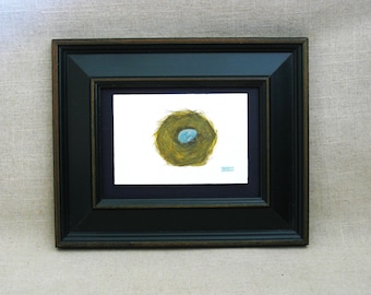 Birds Nest Painting Framed Original Wall Art Ornithologist Library Home Décor Housewarming Gift