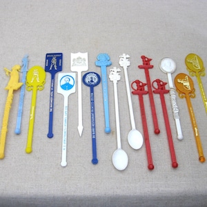 Figural Swizzle Sticks, Colorful Vintage Cocktail Stirrer Colorful Mid-Century Barware