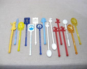 Figural Swizzle Sticks, Colorful Vintage Cocktail Stirrer Colorful Mid-Century Barware