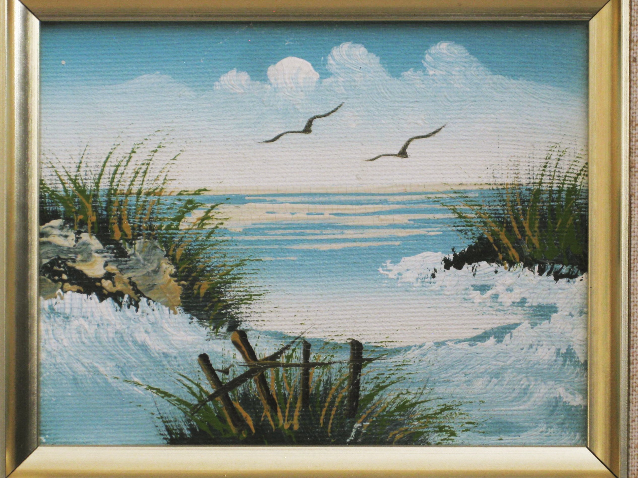 Vintage Beach Landscape Paintings, Companion Pair, Framed Original Fine Art
