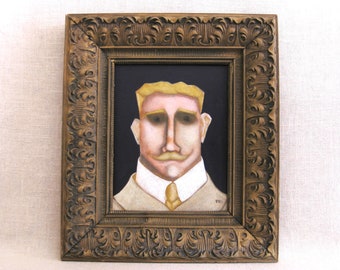 Moody Male Portrait Painting, Original Framed Wall Art, Masculine Home Décor Housewarming Gift
