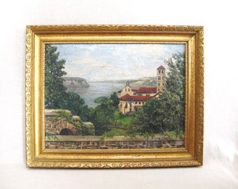 Classical European Landscape Painting, Original Framed Vintage Architecture Fine Art Wall Décor