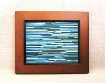 Abstract Beach Painting, Original Ocean Waterscape Framed Wall Art, Contemporary Modern Décor