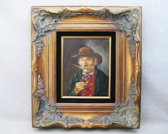 Antique European Male Portrait Oil Painting, Original Framed Wall Art, Signed Gruber Housewarming Gift