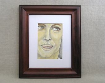 Modern Male Portrait Watercolor Painting, Original Framed Wall Art, Vintage Masculine Home Décor Gift