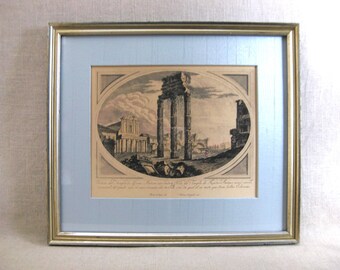 Architectural Engraving, Framed Vintage Fine Art Print, Temple of Jupiter Stator Remains