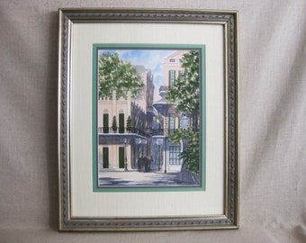 New Orleans Urban Landscape Watercolor Painting, Original Framed Wall Art, Signed Wheeler
