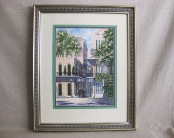 Vintage Urban Landscape New Orleans Watercolor Painting, Signed Wheeler, Framed Original Fine Art