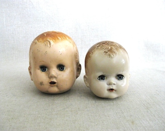 Vintage Doll Heads, Boys Sleepy Eye Male, Ideal Plastic Mid-Century Toys