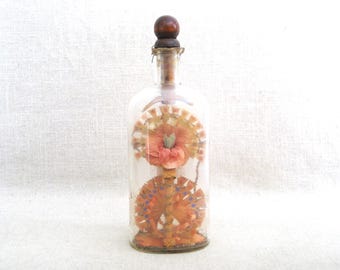 Outsider Folk Art Bottle Whimsey Sculpture, Wood Carving Antique Religious Tramp Cross