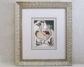 Vintage Rooster Engraving, Framed Original Mid-Century Kitchen Wall Art, Prints for Modern Farm Décor