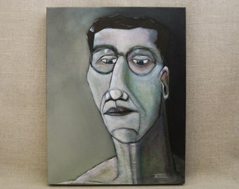 Man in Glasses Original Male Portrait Painting Fine Art of Men Wall Décor 11 x 14 Canvas