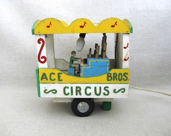 Folk Art Toy Circus Calliope Truck, Mid-Century Vintage Up-cycled Transportation Vehicle Outsider Art