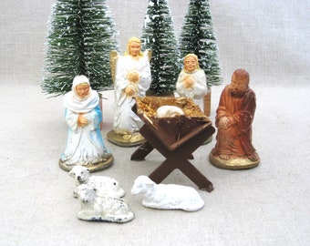 Vintage Christmas Nativity Set Creche for Holiday and Mantel Décor Religious Figurines Mary Joseph and Jesus