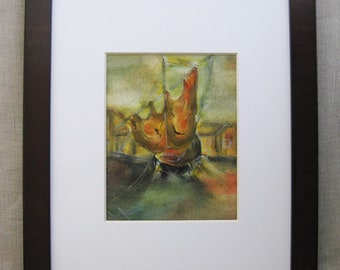 Mid-Century Ship Painting, Original Watercolor, Framed Vintage Wall Art Sail Boat Nautical Home Décor