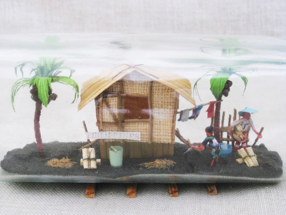 Folk Art Bottle Whimsy Diorama Philippine Souvenir, Tropical