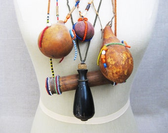 Gourd Snuff Box Collection Tribal Art Jewelry Vintage Rustic Cabin and International Home Décor