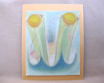 Surreal Abstract Drawing, Original Colored Pencil, Latin American Art, Architectural