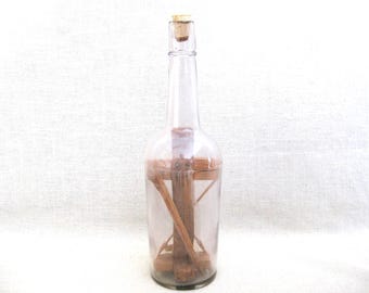Outsider Folk Art Bottle Whimsey Sculpture, Wood Carving Antique Religious Tramp Cross