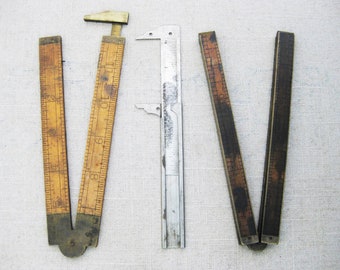 Vintage Folding Wooden Rulers Pocket Calipers Antique Tool Collection