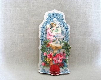 Antique Pop-up Valentines Day Card Vintage Mechanical German Victorian Style Honeycomb Gift of Love