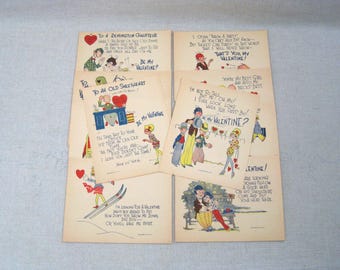 Antique Valentines Day Cards, Collection of 10 Assorted Period Holiday Greetings of Love
