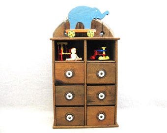 Primitive Spice Box Chest of Drawers, Folk Art Storage and Organization, Rustic Décor Gift