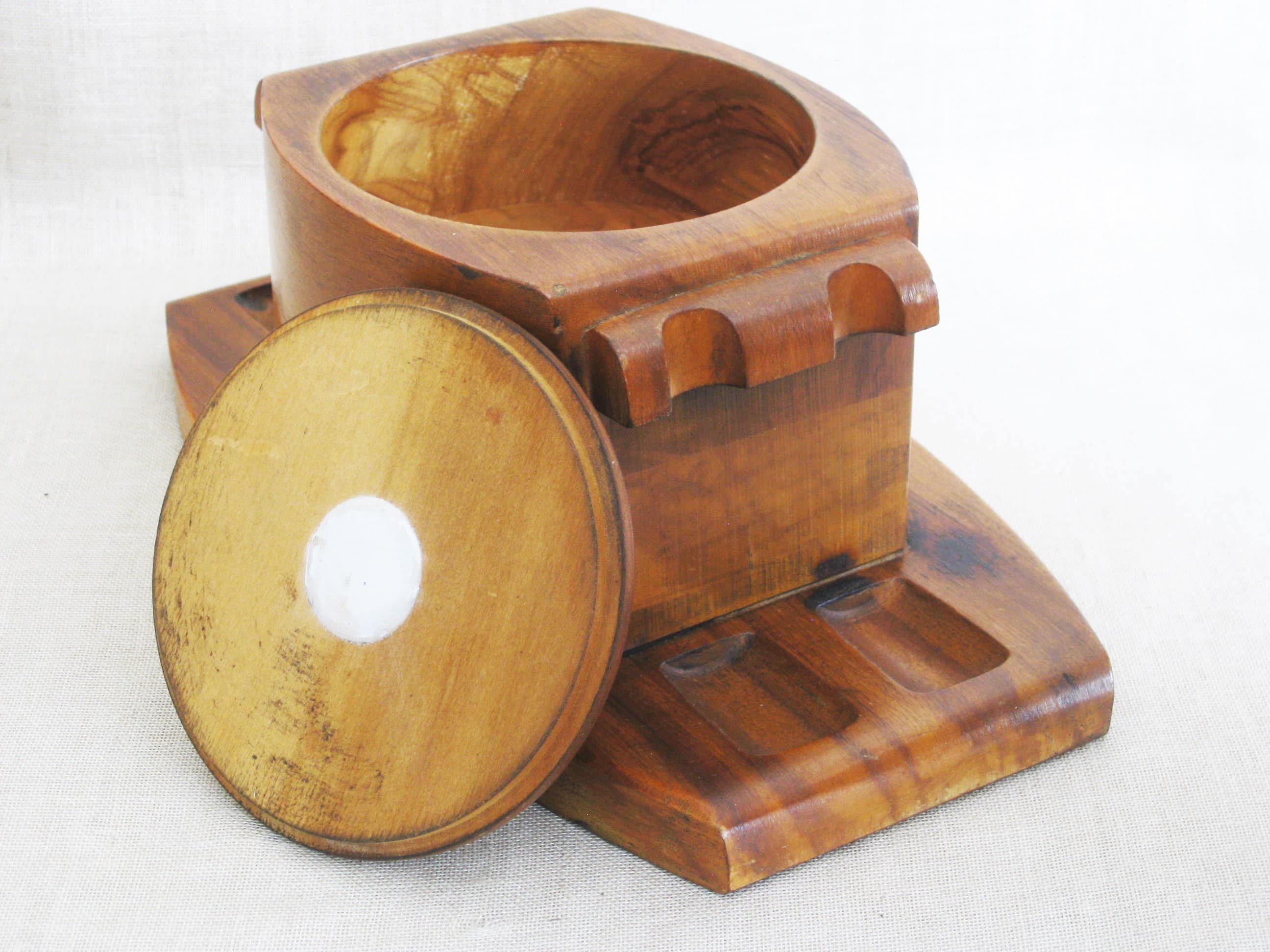 Vintage MidCentury Wooden Tobacco Box and Pipe Stand, Storage