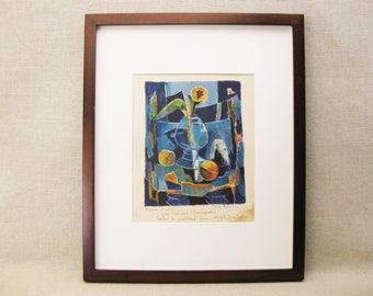 Still Life Lithograph Fine Art Print, Original Tony Agostini, Framed French Artist Vintage Wall Décor