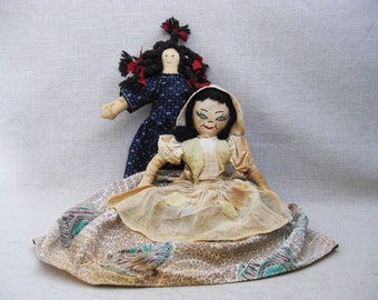 Primitive Cloth Rag Dolls, Folk Art Toaster Cover Cozy, Vintage Toys Rustic Cabin Nursery Décor