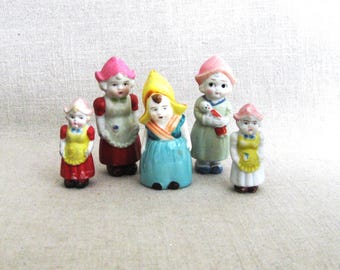Vintage Bisque Dutch Figurines, Collection Ceramic Miniatures, Marked Japan