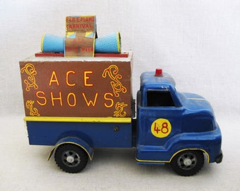 Vintage Folk Art Toy Circus Truck Mid-Century Up-cycled Transportation Toy Vehicle, Outsider