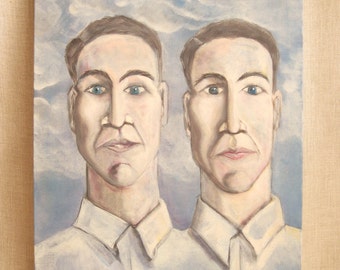 Original Male Portrait Painting of Twins Fine Art Portraits of Men Gemini Contemporary Wall Décor