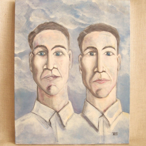 Twins Male Portrait Painting Original Fine Art Portraits of Men Gemini Contemporary Wall Art